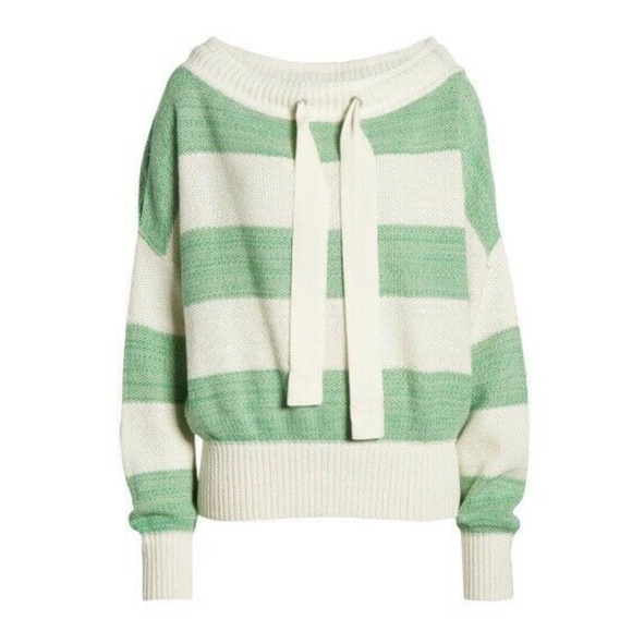NWOT $148 Free People M Cassidy Off The Shoulder Pullover Knit Sweater Stripe - Picture 2 of 9